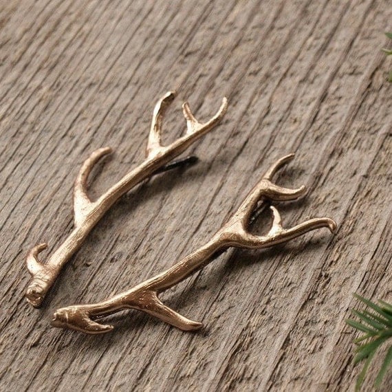 Gilded Bronze Antler Stag Hair Pins