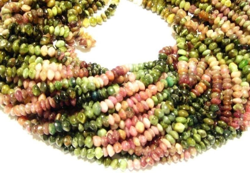 Watermelon Tourmaline gemstone button beads full strand