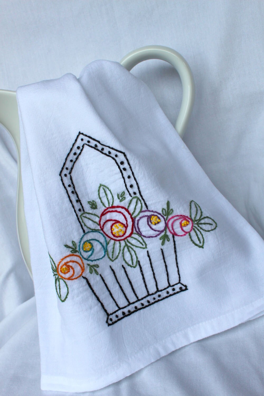Hopebasket Tea Towel - Hand Embroidered