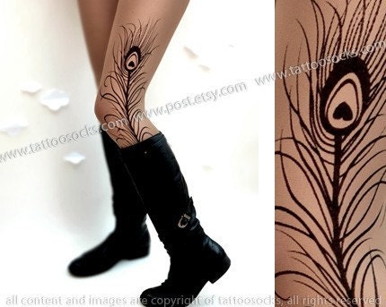 sexy MINI and BOOTS peacock FEATHER tattoo tattoo thigh-high nylons DEEP 