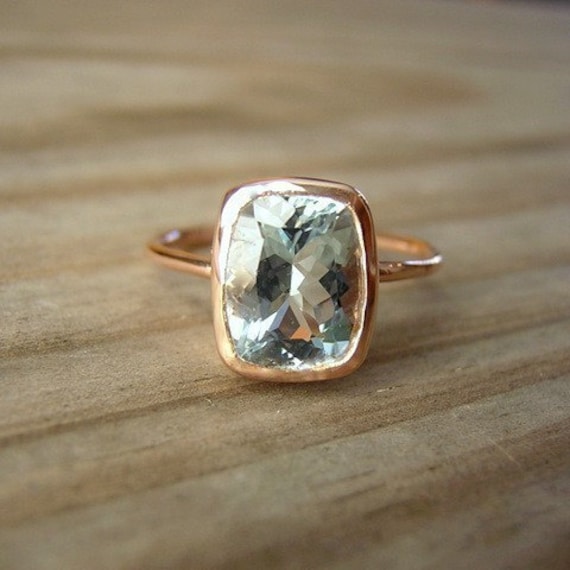 Aquamarine Cushion in 14k Rose Gold, Custom Made in Your Size