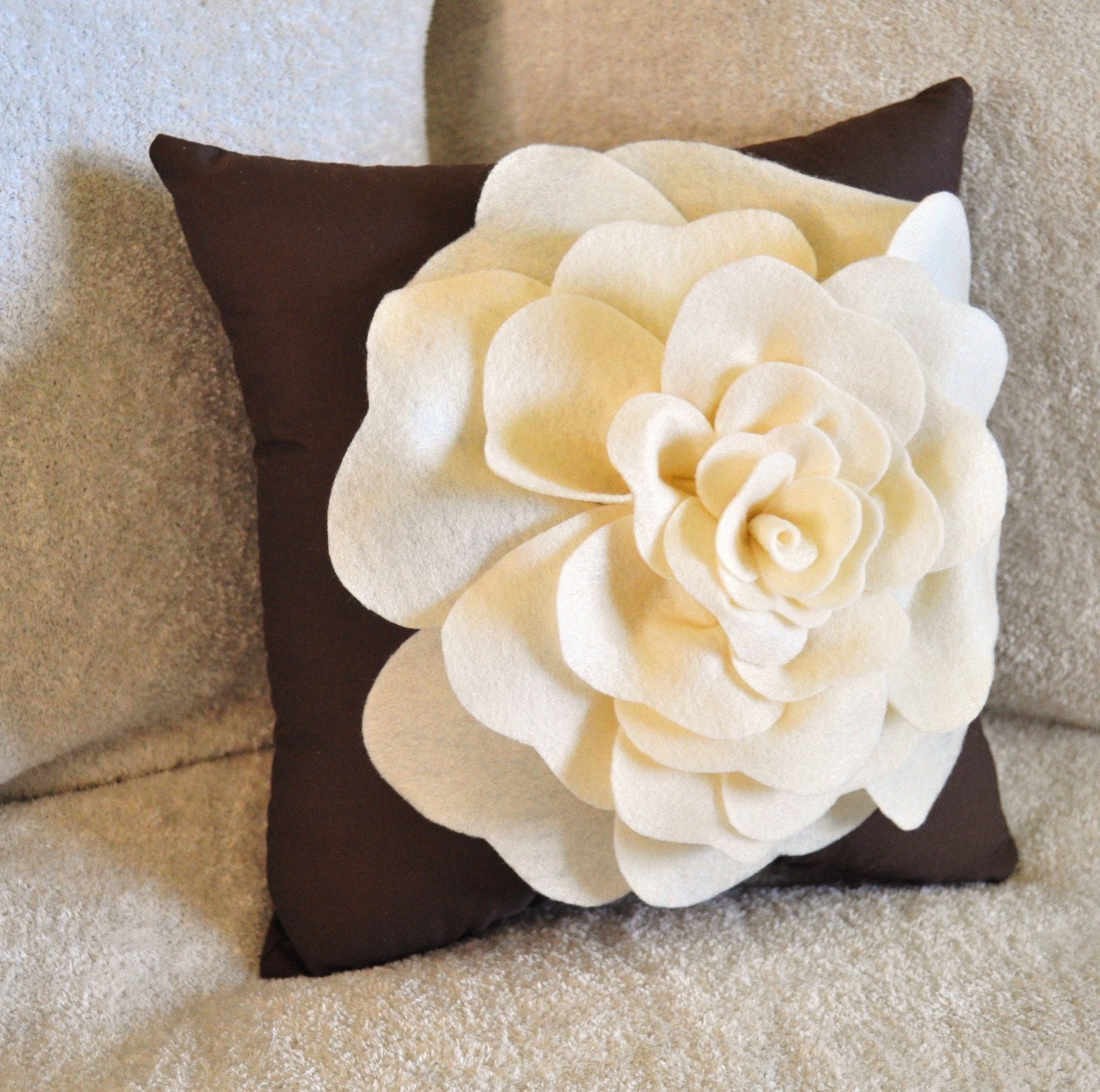 Antique White Rose on Brown Pillow
