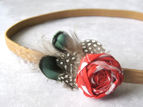 harvest rose headband with feathers