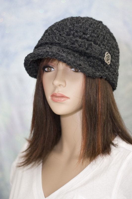 Hat - Gray with Brim, Strap and Button - UNISEX
