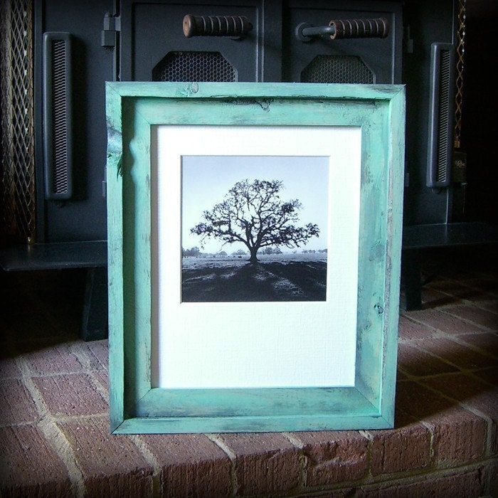 11x14 turquoise rustic stacked pine picture frame . handmade .