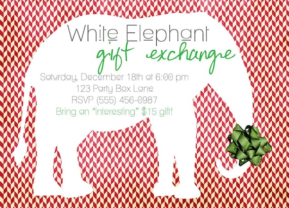 White Elephant Gift Exchange Party Invites (20 Printed Invites)