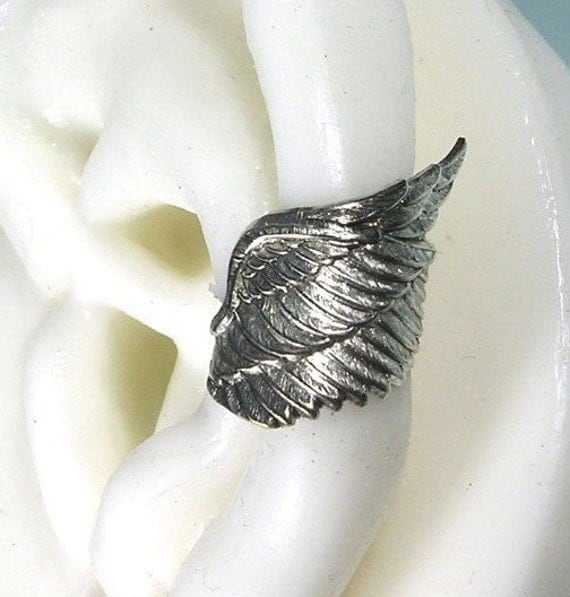 EAR CUFF. Silver Archangel spread angel wings design. Style No.1.  No piercing required.