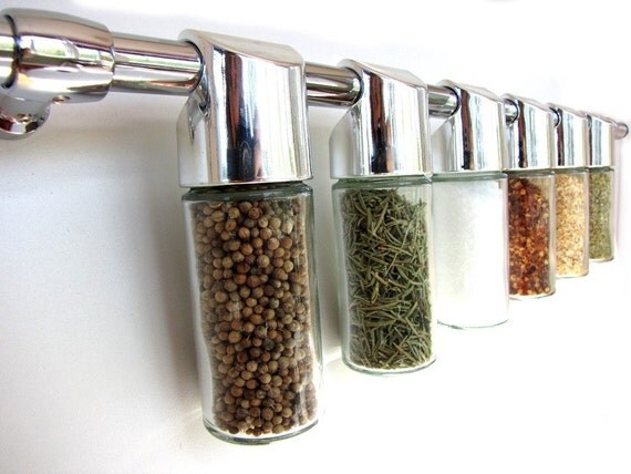 featured in REAL SIMPLE March 2011. totemspice chrome  spice rack with everyday spices. perfect gift for newlyweds and new homeowners.