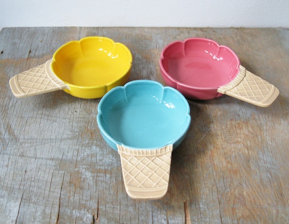 vintage Rosenthal Netter ice cream cone dishes pink, yellow, blue