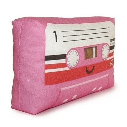 FREE SHIPPING - Pink Cassette Tape - Mini Decor Pillow
