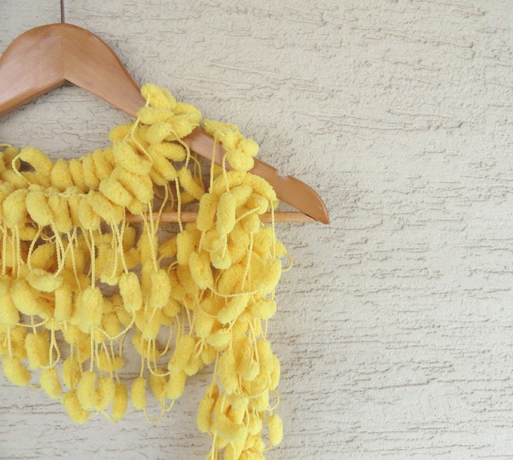 Yellow Curly Mulberry Long Scarf - Soft POMPOM Scarf sunshine, neckwarmer, cowl, necktie, mom, winter accessories, modern, christmas, thanksgiving