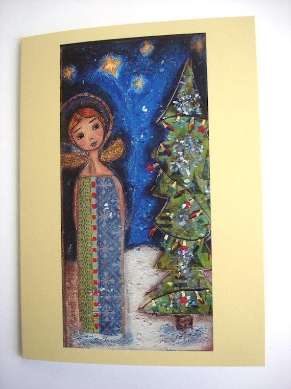 LET IT SNOW -  ANGEL GIRL - CHRISTMAS CARDS - Pack of 4 - Folk Art By FLOR LARIOS
