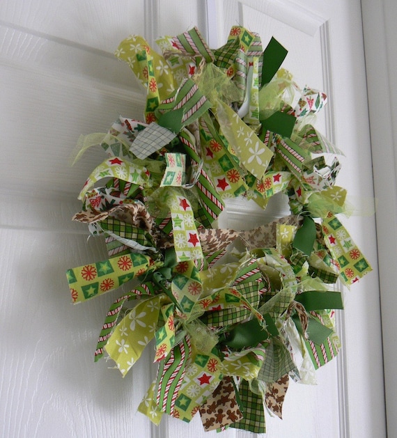 Christmas Fabric Rag Wreath - 12 inches