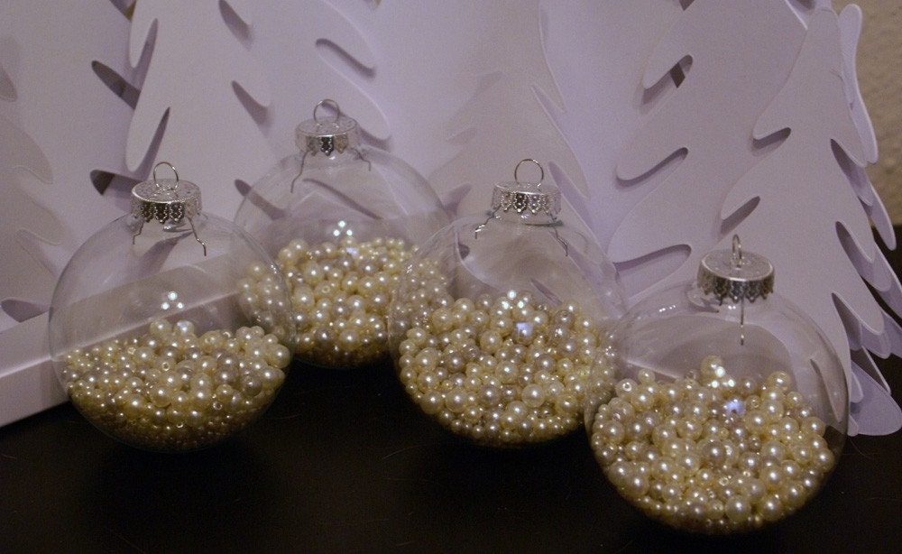 Set of 4 Large Glass Ornaments - Pearl