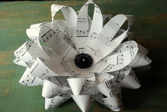 Handmade Large Music Sheet Paper Bows - Set of 5 - eco friendly