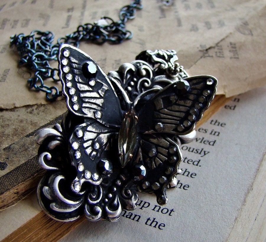 Gossamer Darkly Butterfly With Rhinestones Necklace 45 00 Grant Wish