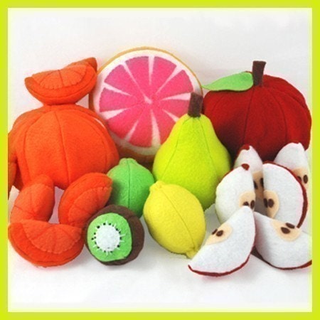 FUN FRUIT - PDF Felt Food Pattern (Apple and Orange Slices and Peels, Lemon, Lime, Kiwi, Grapefruit, Pear)