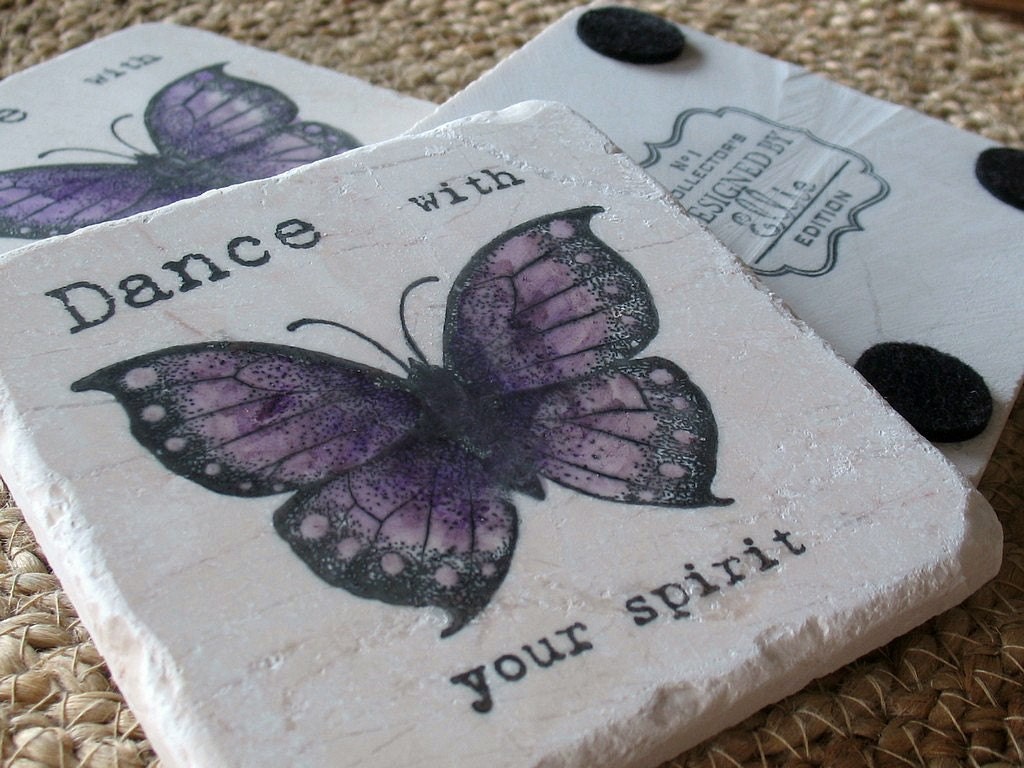 Butterfly Coasters, Dance with your Spirit, Set of 4, Ready to Ship
