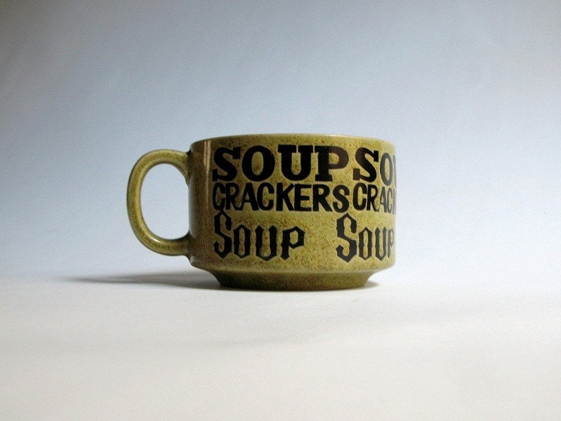 Vintage Soup Mug - Olive Green Ceramic, Stoneware - Made in Japan