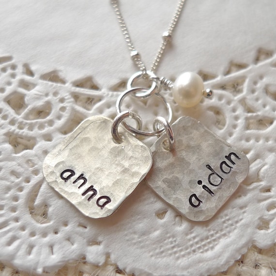 On Sale itty bitty square hand stamped necklace