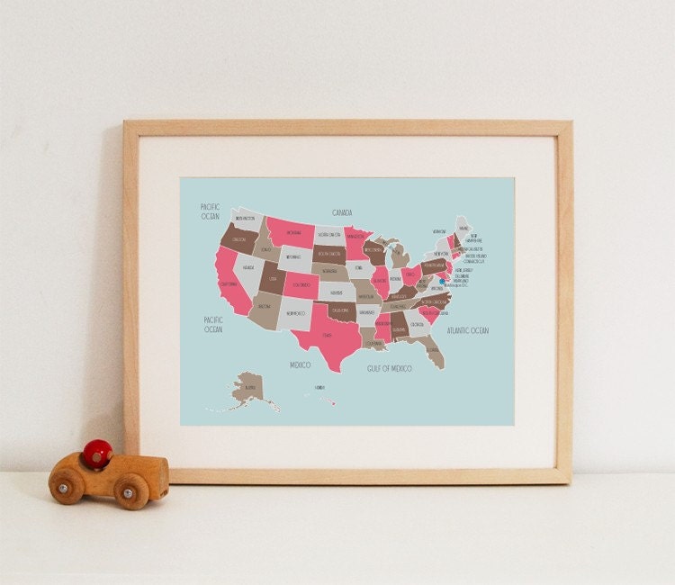 Map of The United States in Pinks and Browns