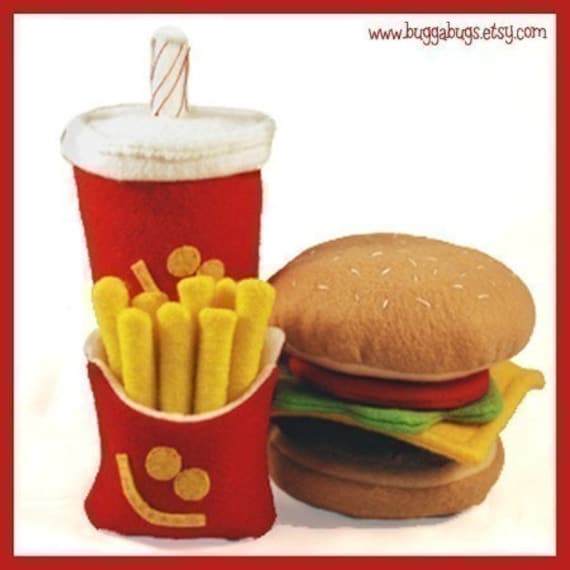 VERY HAPPY MEAL - PDF Felt Food Pattern (Hamburger, Milk Shake, Fries)
