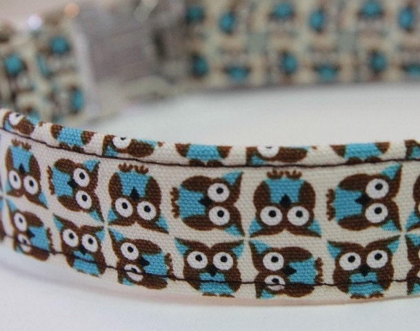 Custom Dog Collar - Tiny Owls in Blue