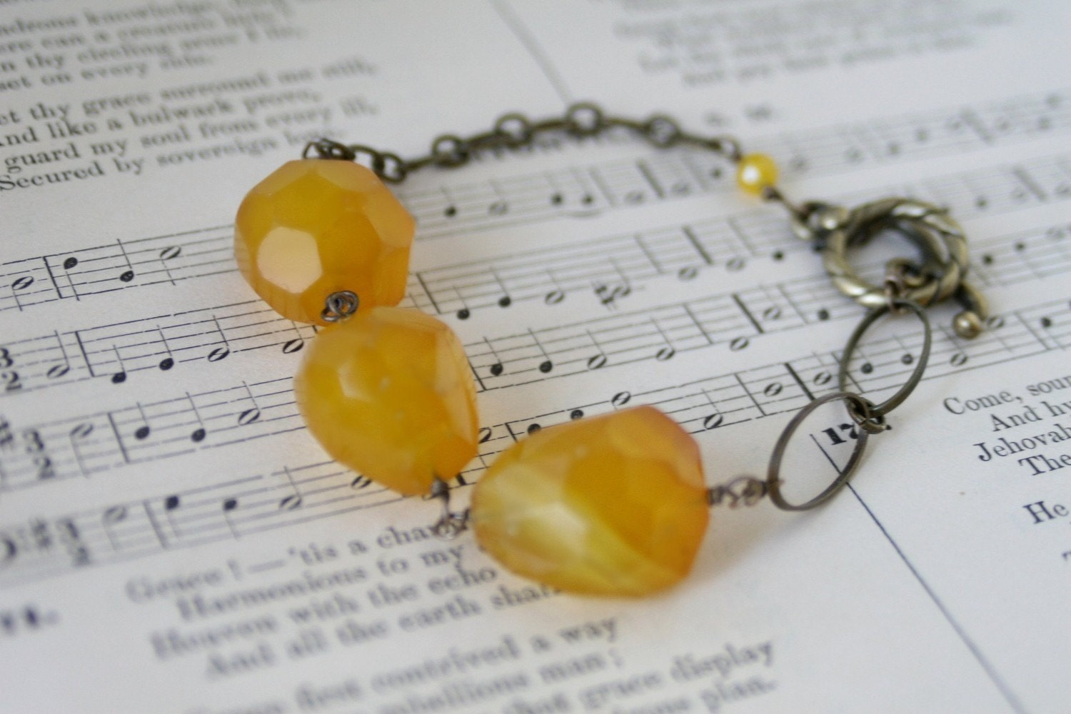 Honey Pot - Yellow Agate and Antiqued Brass Bracelet