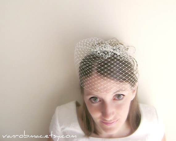 Birdy Birdcage 9 inch russian netting veil on meal comb...ready to ship..white or ivory