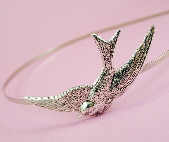 Bird headband swallow silver