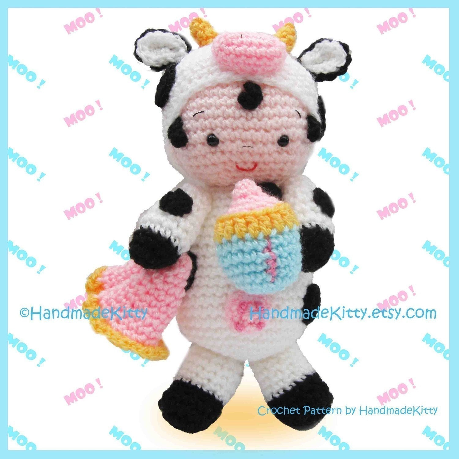 Baby Lucas in Cow outfit Amigurumi Crochet Pattern by HandmadeKitty