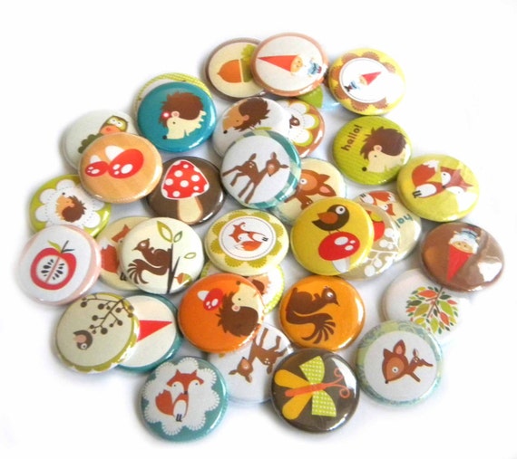25 Woodland Themed Flat Back Buttons