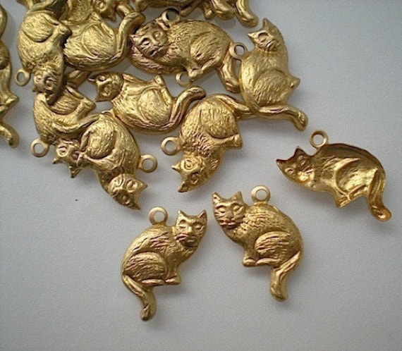 24 brass cat charms