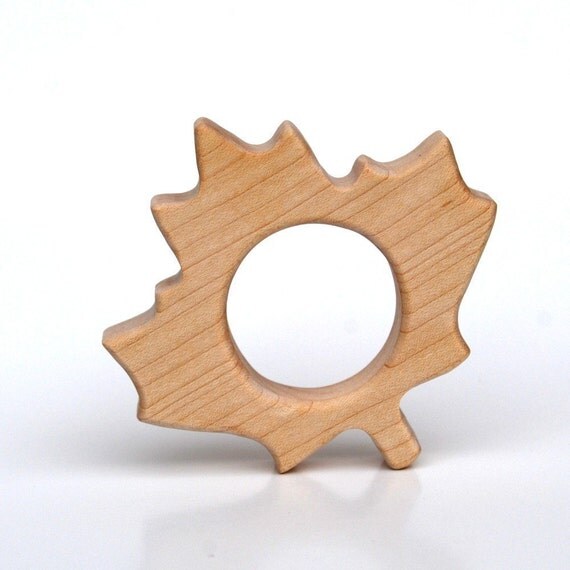 natural Maple Leaf Teething Toy - wooden teether for infants and toddlers