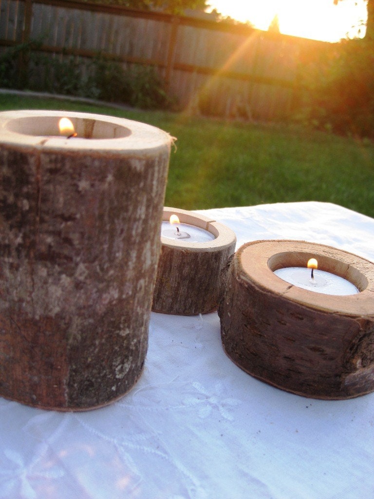 Set of Three Tea Lights - From a Fallen Tree