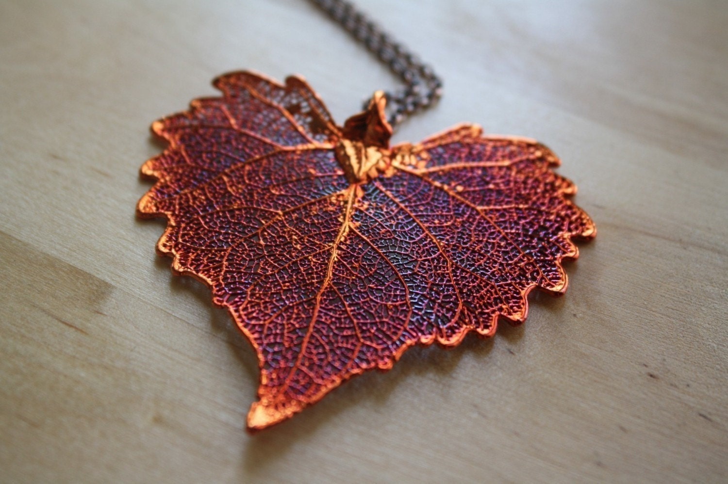 Iridescent Copper Plated Cottonwood Leaf Necklace