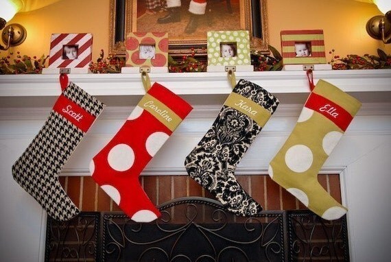 Red with White Polka Dot Applique Monogrammed Christmas Stocking