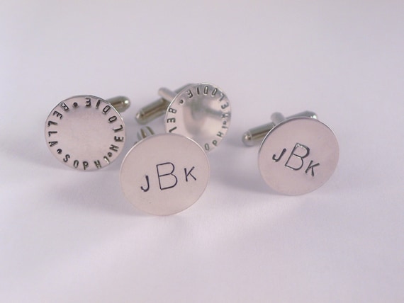 Cufflinks Personalized Custom Silver Circle Monogram Names Father's Day