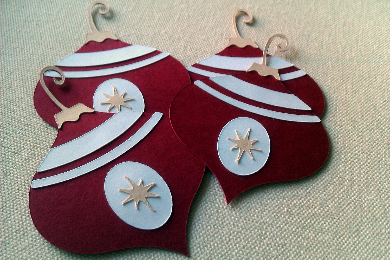 Dark Red, White, and Tan Holiday Ornament - use as gift tag or embellishment