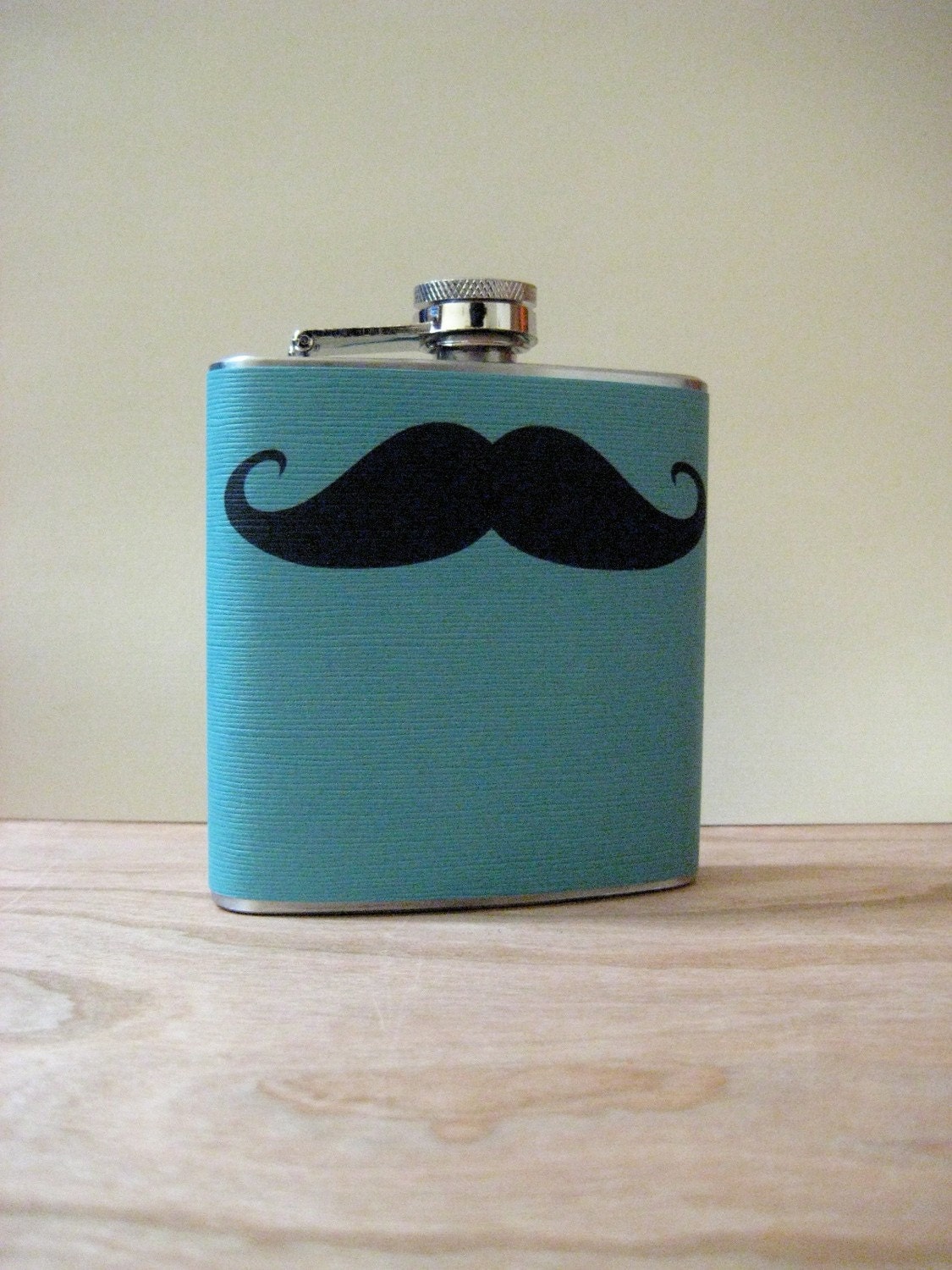 6 oz Stainless Steel Flask - The Original Mustache Love-on Light Cerulean- Perfect for your dad, brother, boyfriend, or husband