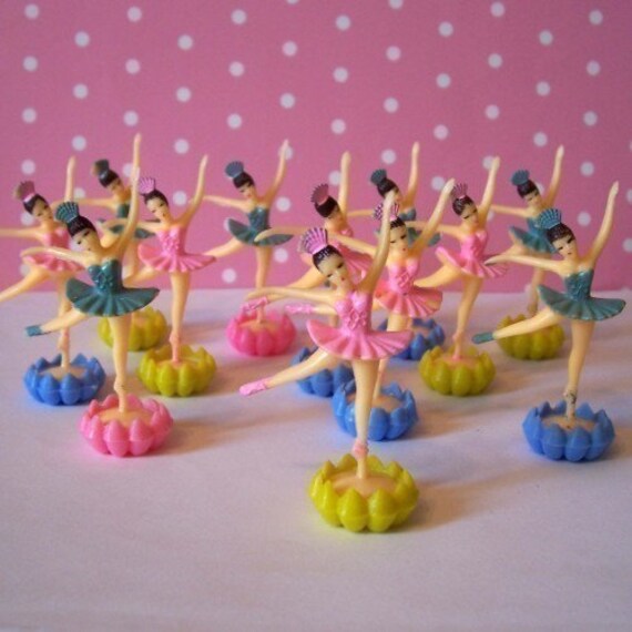 12 Mini Ballerina Cupcake Topper with Rosebud Base
