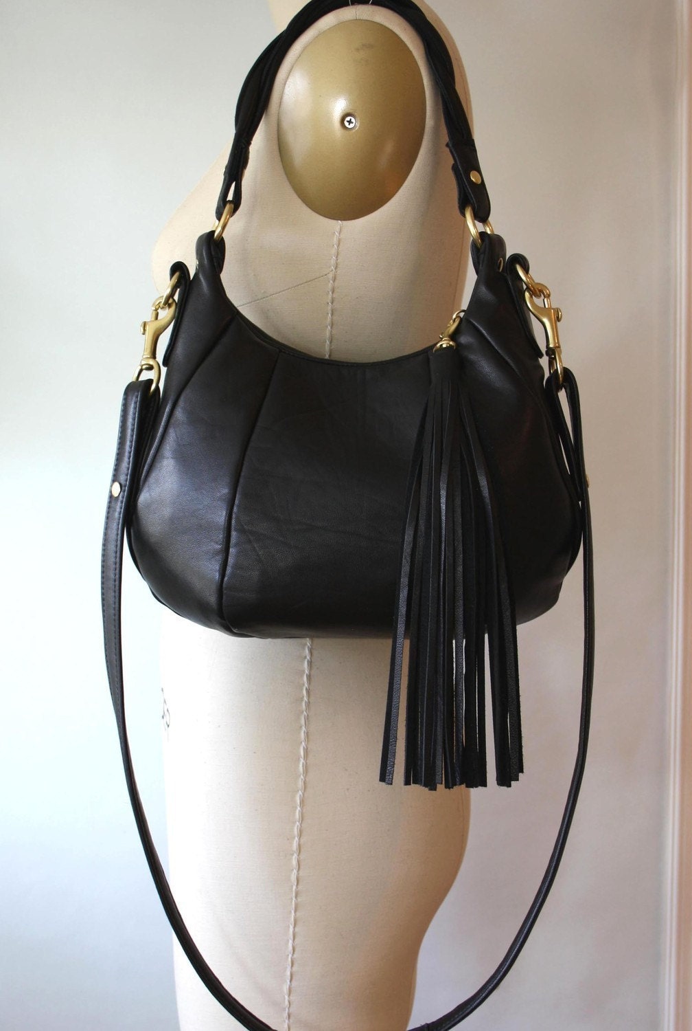 OPELLE Baby Ballet Bag - Black glossy Lambskin w tassel and twist strap - Ready to Ship