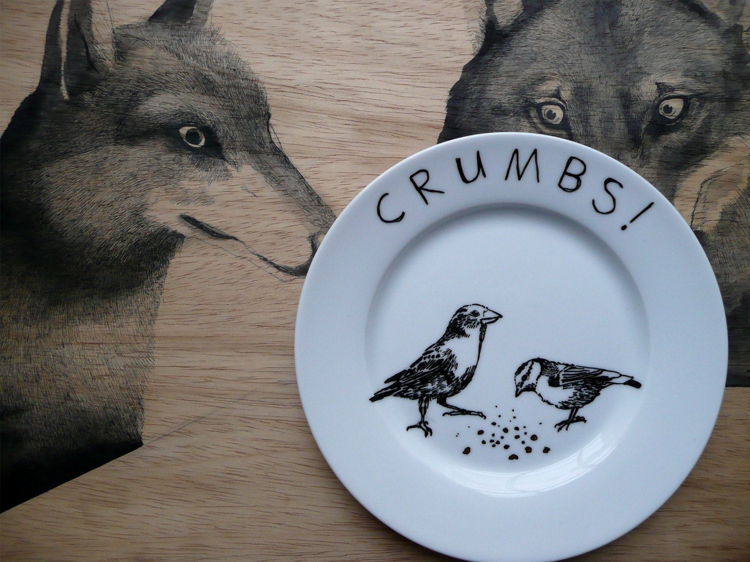 Birds and Crumbs - Hand Painted Porcelain Side Plate