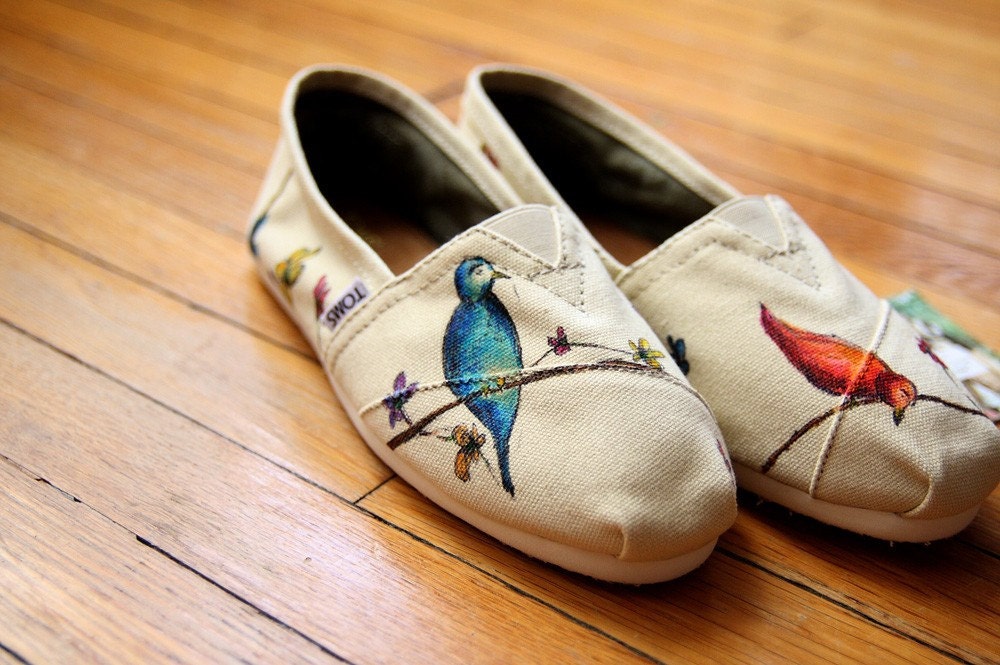 Custom TOMS Shoes - Birds and Wildflowers All Over