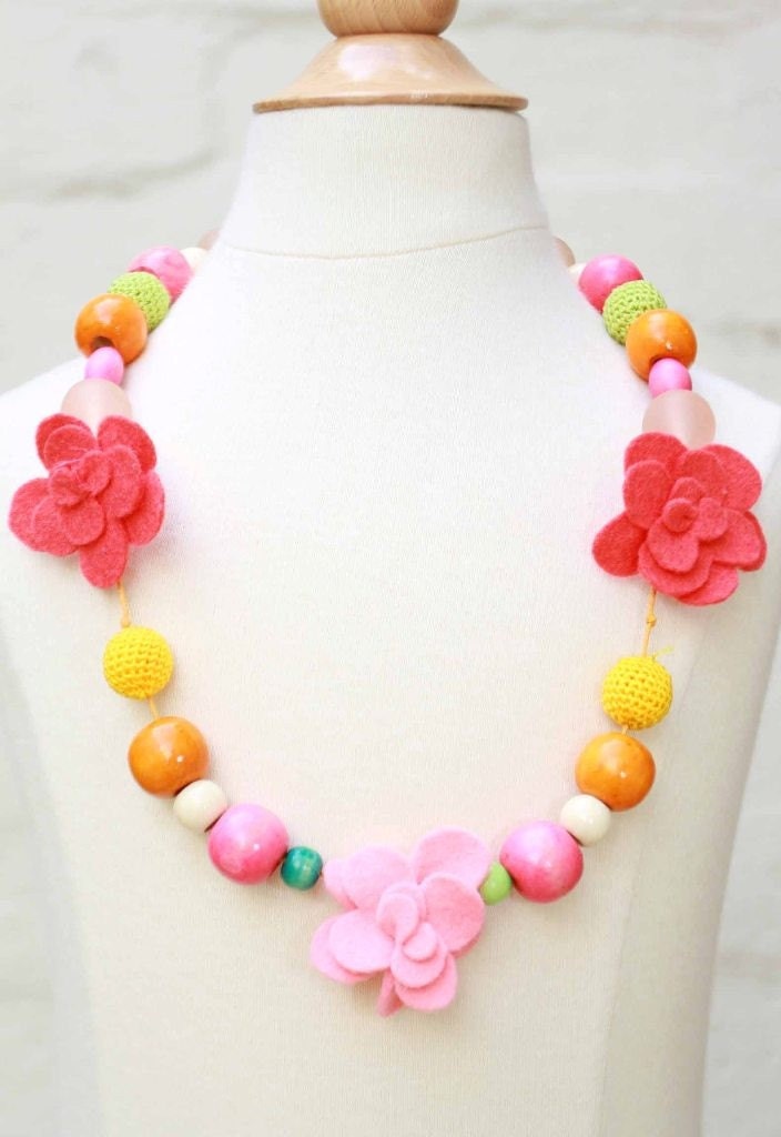 girls handmade bead and flower necklace