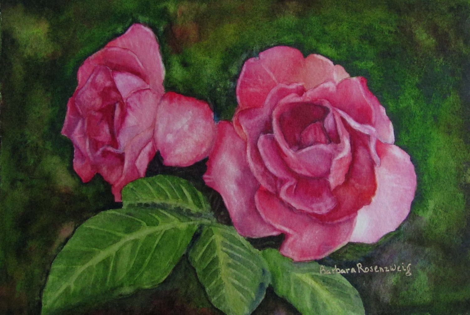 Red Roses Art: Limited Edition Matted Watercolor Print 11x14