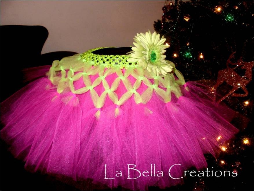 Lime Green and Pink Criss Crossed Embellished Tutu