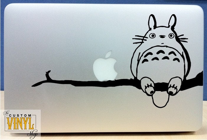 My Neighbor Totoro on branch with his friend Apple  - Vinyl Macbook / Ipad Decal Sticker - Over 30 Color Choices (BUY 2 GET 1 FREE)