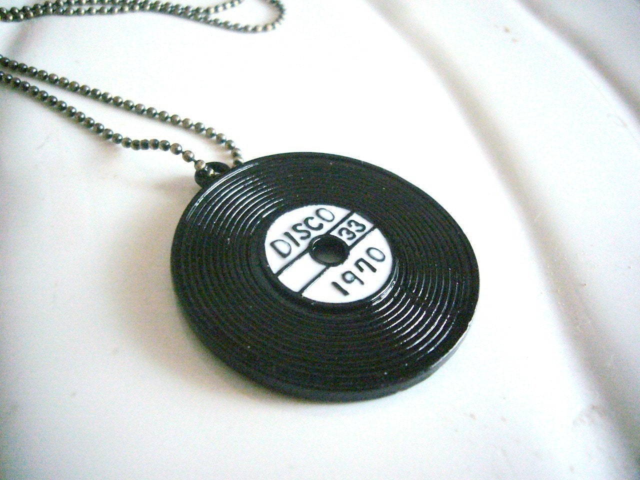Retro Black Record Disc Pendant Necklace