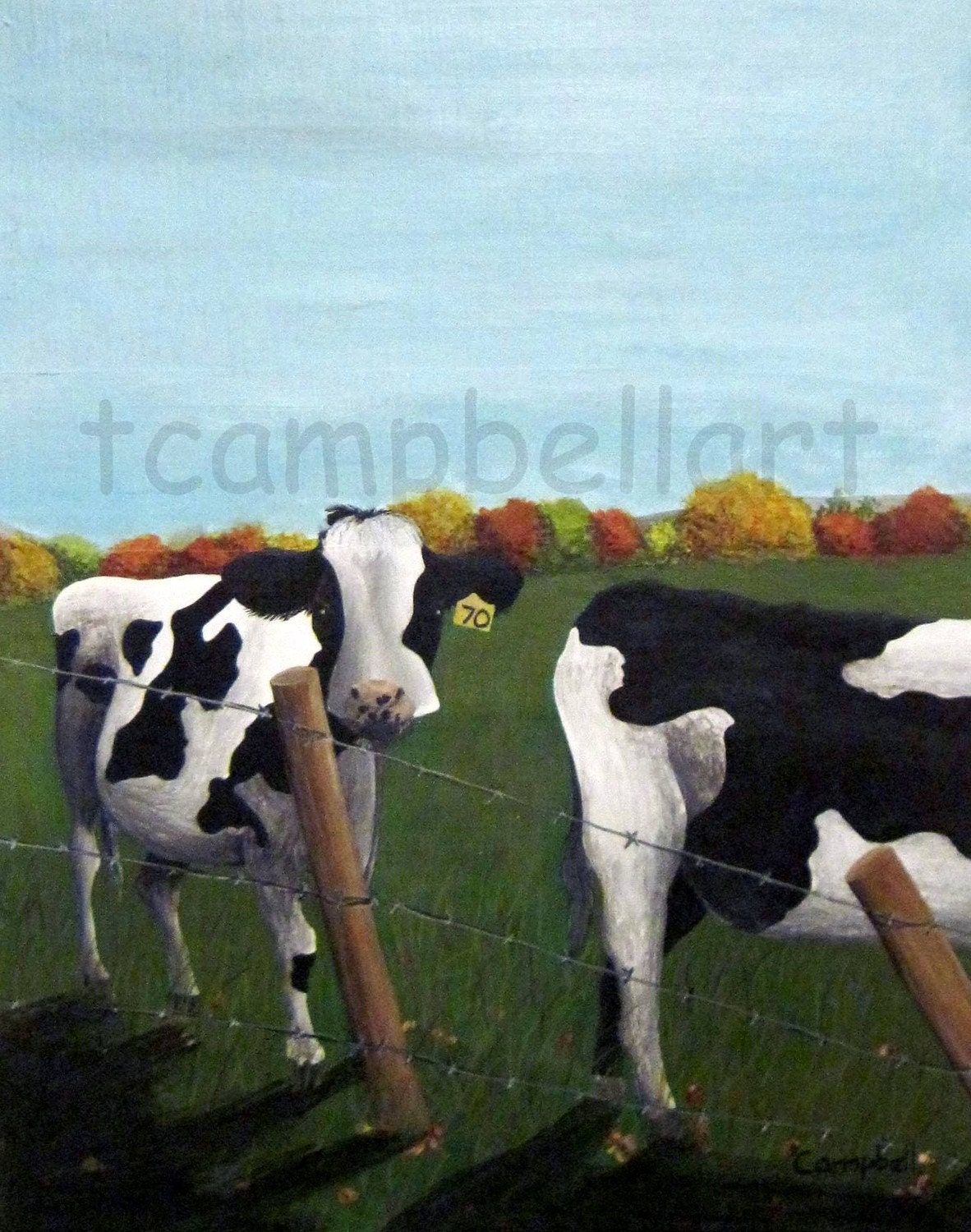 Cows in New England Autumn Painting